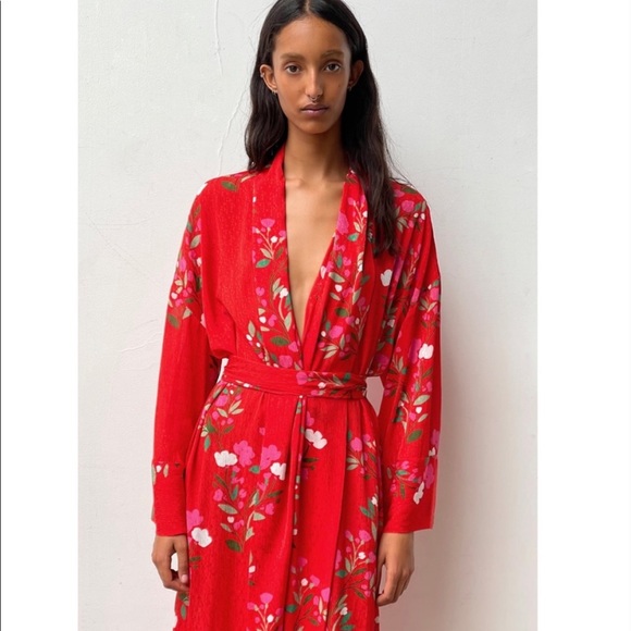 ZARA FLORAL LONG KIMONO STYLE PRINT DRESS - Picture 1 of 7